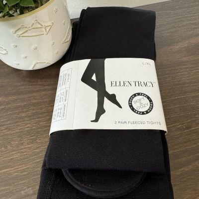 Ellen Tracy L/XL 2 Pir Fleeced Tights Black Soft Cozy